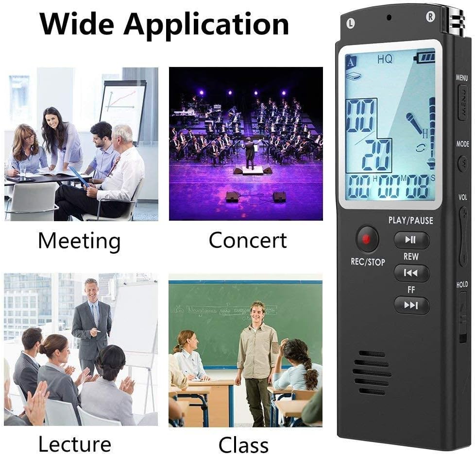 32GB,16GB,8GB Professional Digital Audio Voice Recorder with Real Time Display A Key Lock Screen Telephone Recording MP3 Player 1536Kbps for Conversations, Lectures, Meetings, Interviews