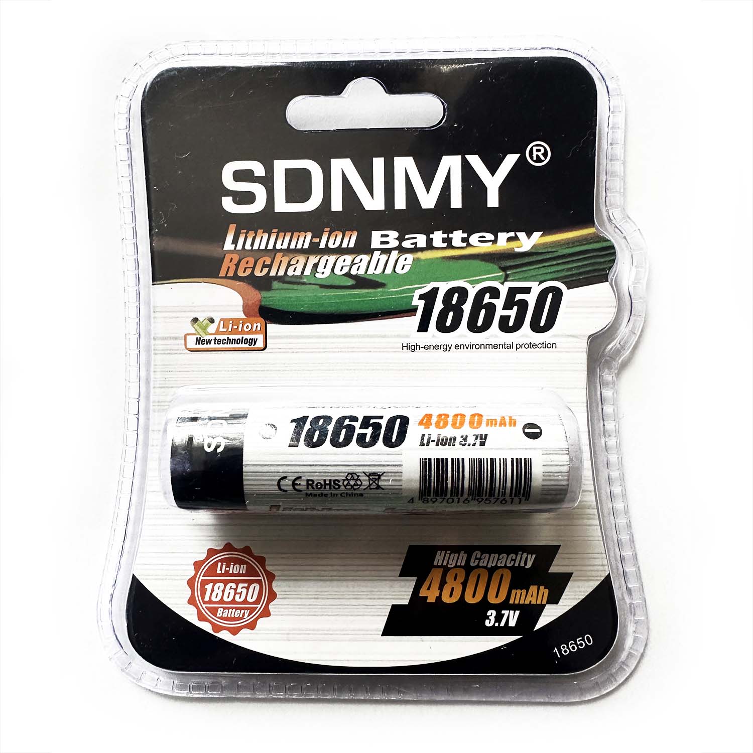 SDNMY 18650 Li-ion Button Top Rechargeable Battery, 4800mAh Large Capacity 3.7v