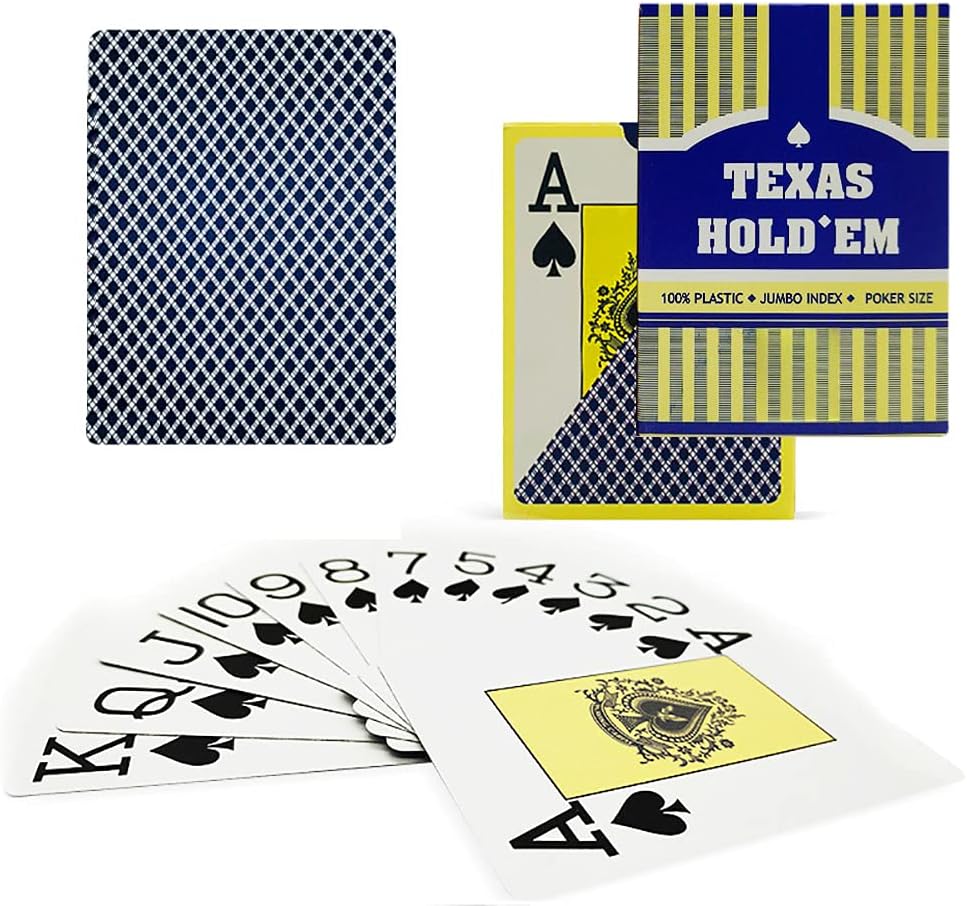1 Deck of BLUE Professional Poker Cards, Casino Grade, Waterproof 100% Plastic Standard Playing Cards, Jumbo Index Poker Size for Texas Hold'em, Blackjack Premium Quality