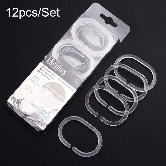 12 PCS Bathlux Bathroom Experts Shower Curtain Rings, Plastic Clear Hooks, C-Shaped Hanger Shower Window Rod
