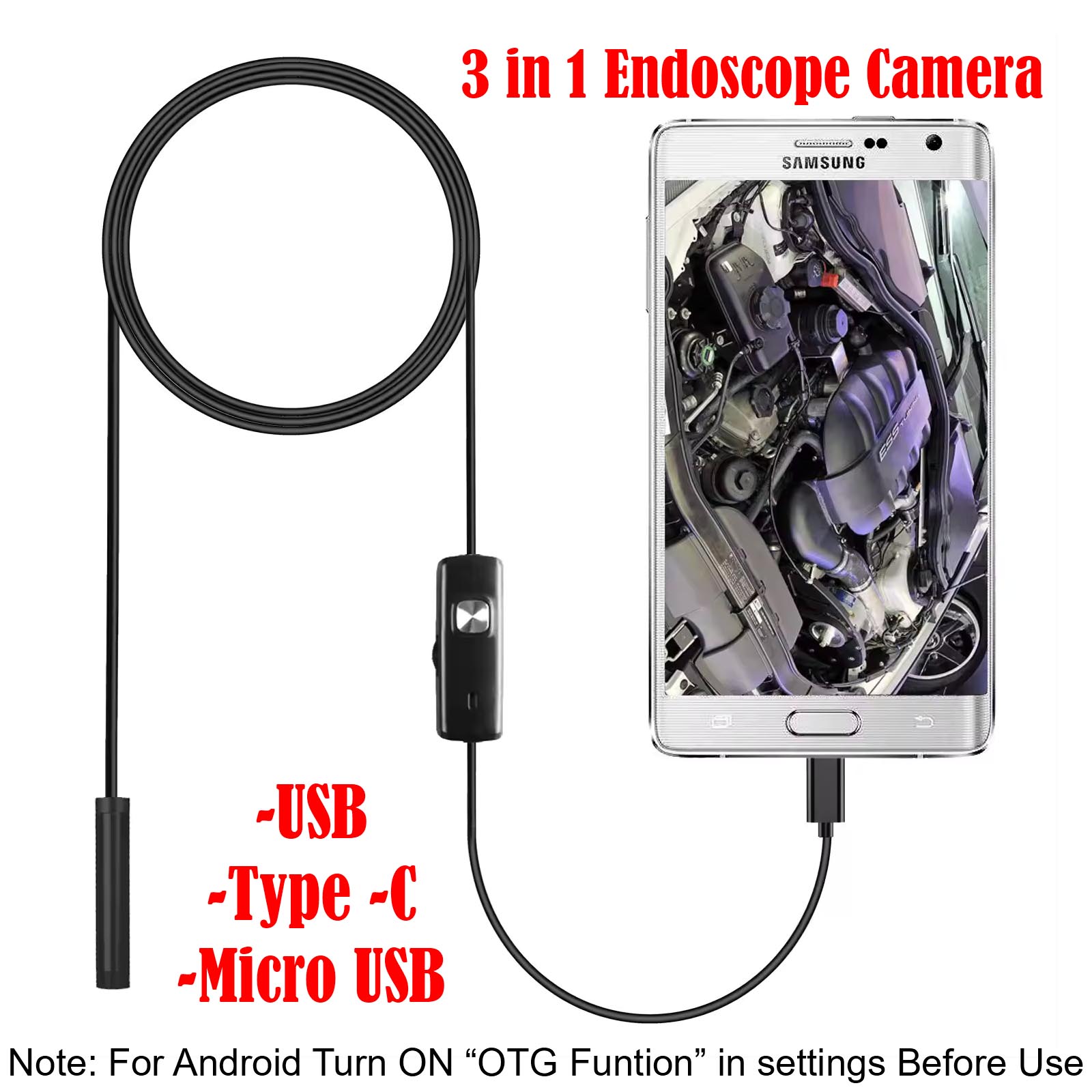 Mobile Phone Endoscope Camera Android & Windows 7mm Lens Waterproof 1Meters Cable USB Endoscopy Inspection Borescope Industrial Foam Boxing Sticks