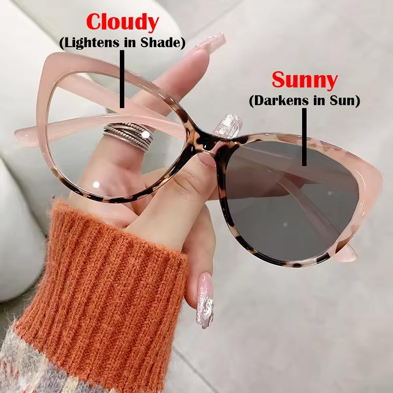 Pink Hawksbill Cat Eye Photochromic Sunglasses for Ladies Women Girls Photochromatic Glasses Darkening Anti Radiation