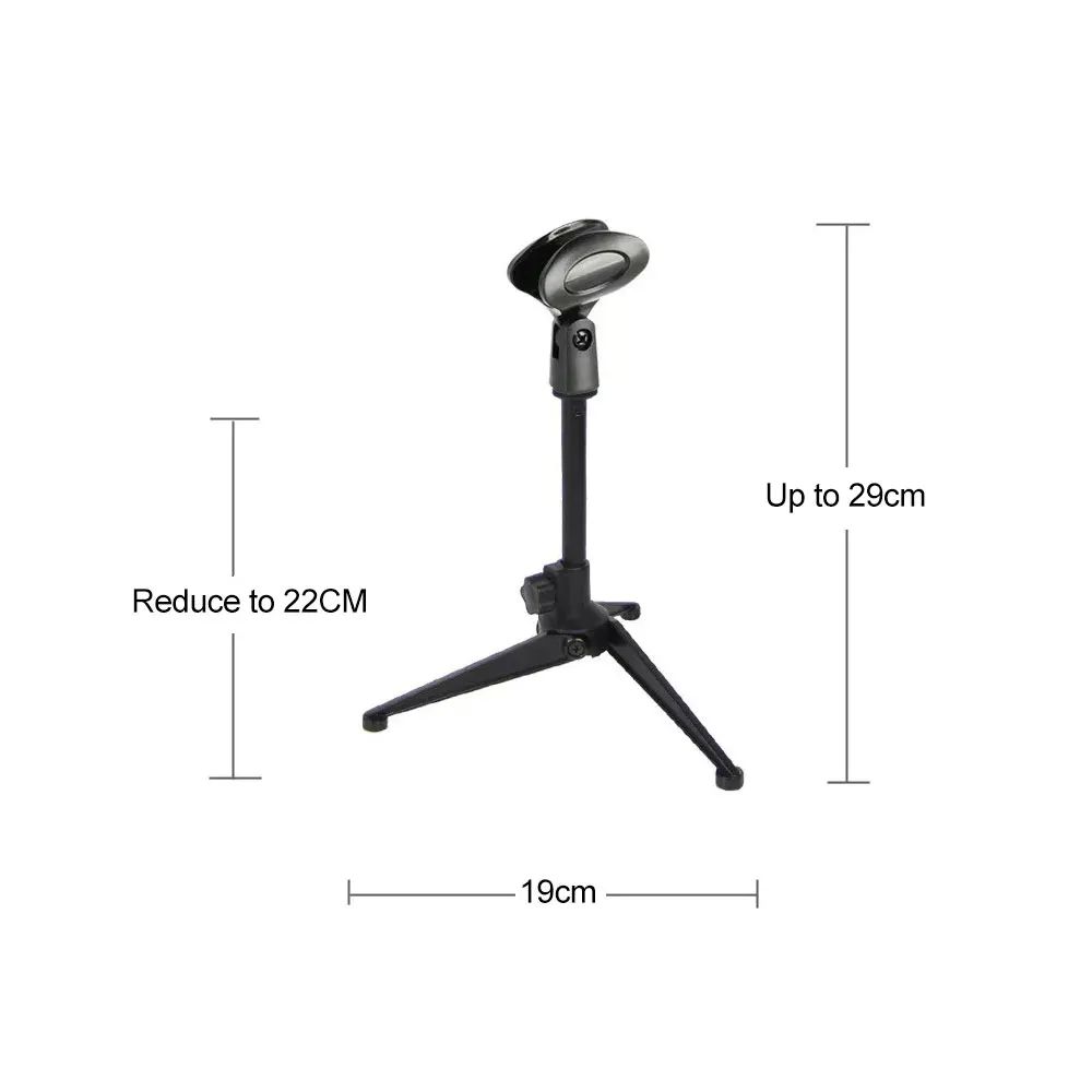 Vlogging Table Mini Microphone Stand Desktop Tripod Portable Adjustable Mic Clip Holder Bracket Lightweight