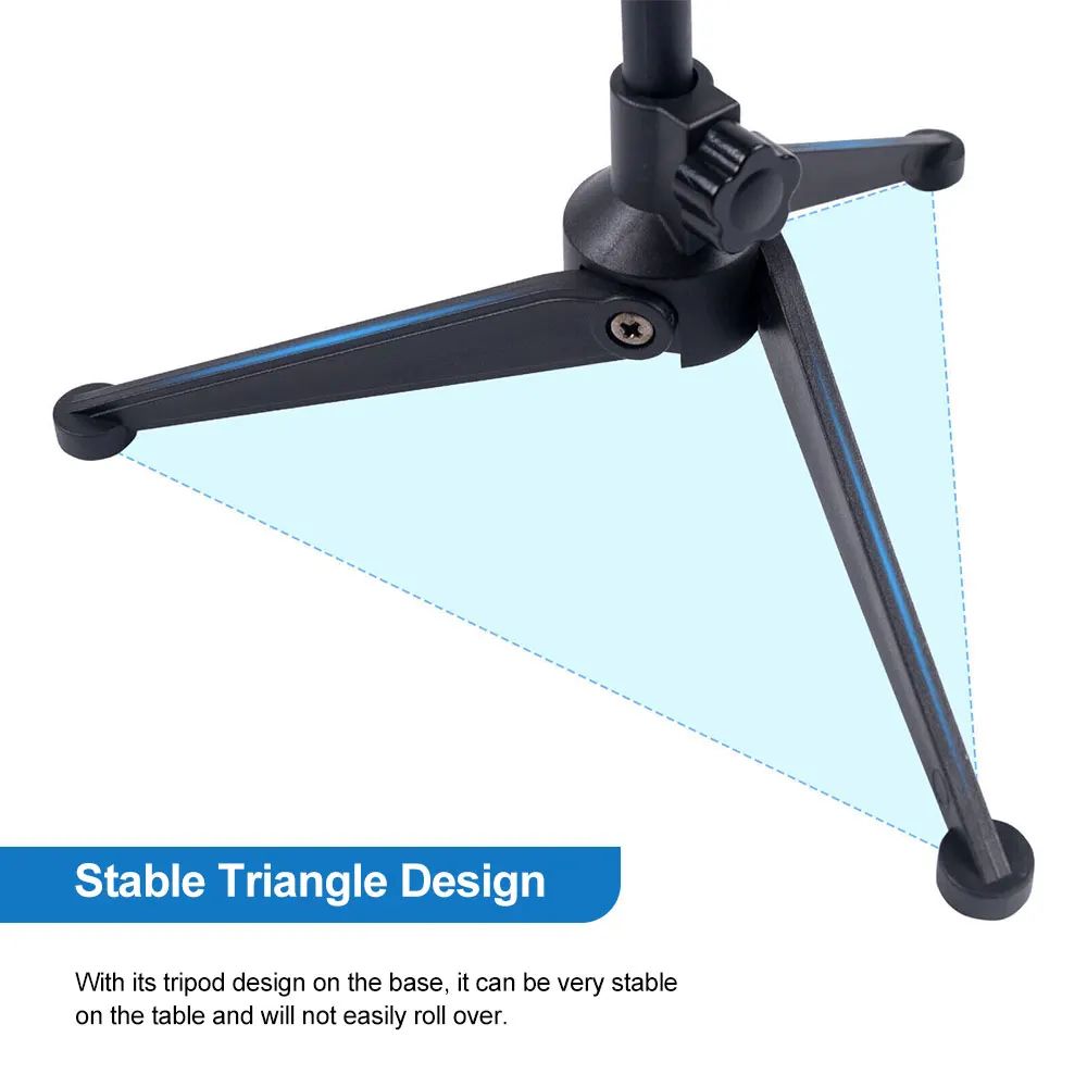 Vlogging Table Mini Microphone Stand Desktop Tripod Portable Adjustable Mic Clip Holder Bracket Lightweight