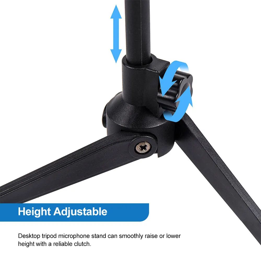 Vlogging Table Mini Microphone Stand Desktop Tripod Portable Adjustable Mic Clip Holder Bracket Lightweight