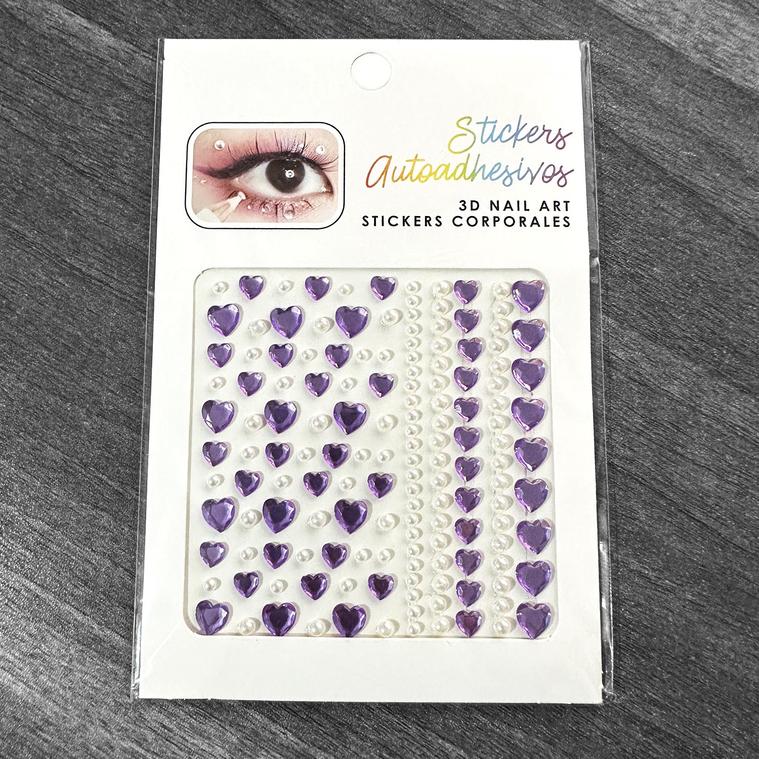 Purple Faux Gem Hearts + Faux Pearl Face Decoration Jewelry Sticker DIY Diamond-Shape Eyeshadow Body Makeup Self-adhesive Gemstone Nail Art
