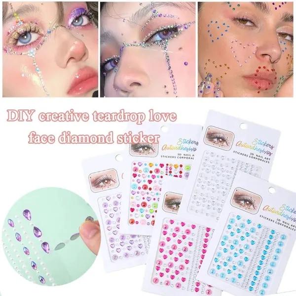 Multi Size Drop Shape + Faux Pearl Face Decoration Jewelry Sticker DIY Diamond-Shape Eyeshadow Body Makeup Self-adhesive Gemstone Nail Art view 3