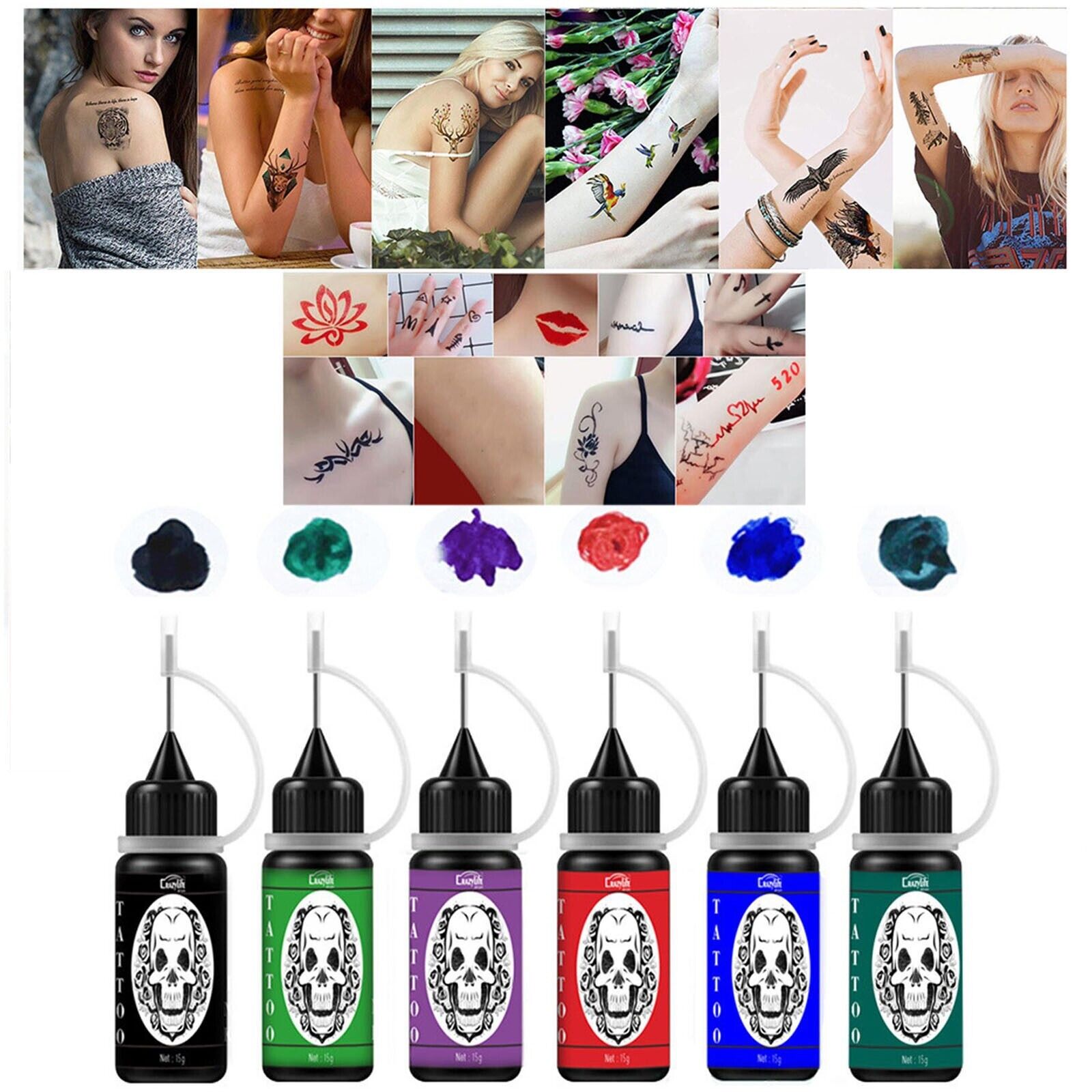 6pcs Temporary Tattoo Kit Freehand Ink Henna Semi Permanent Tattoo Gel Free Tattoo Bee Wax DIY Set