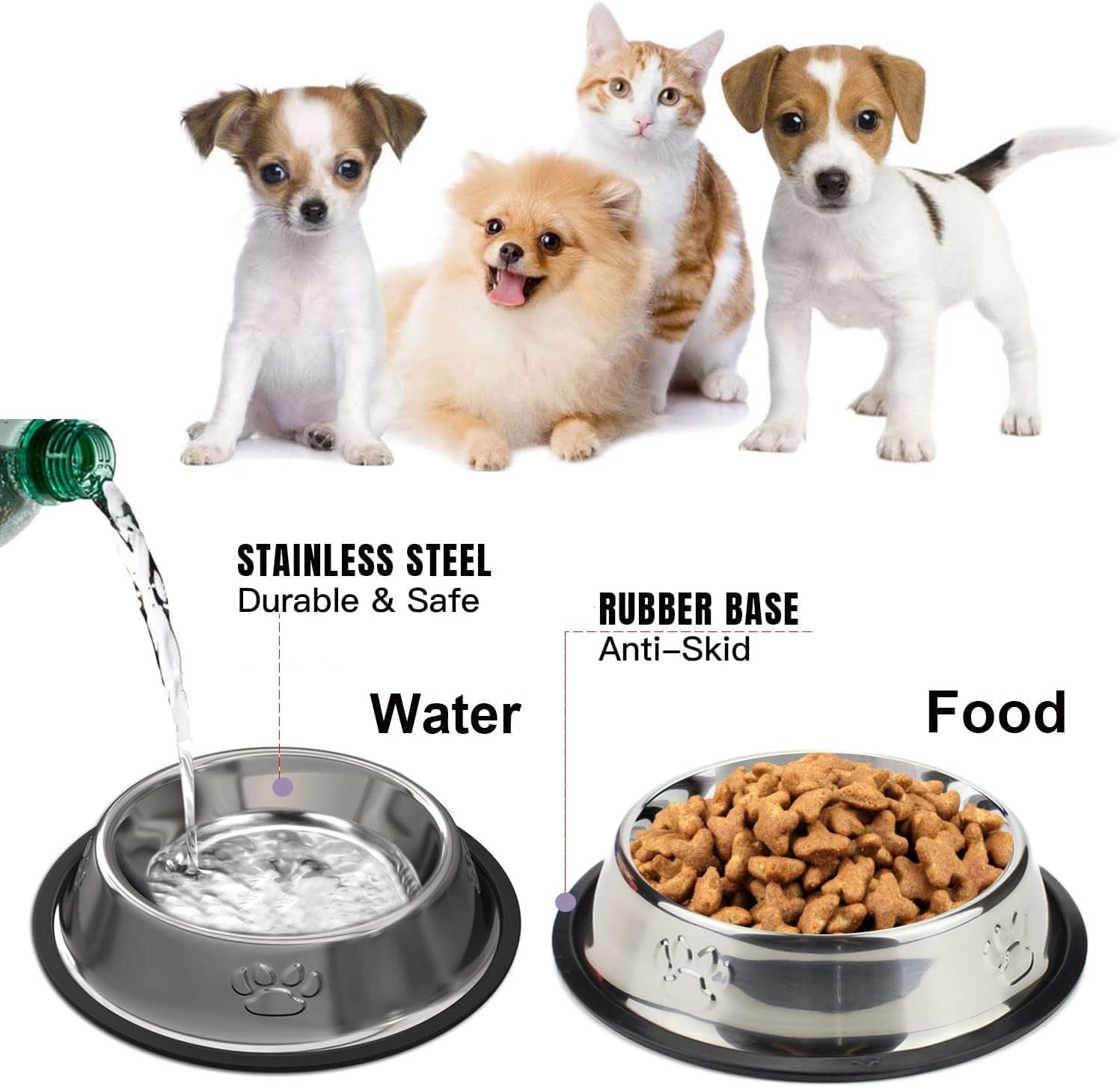 Dog Food Bowl, Water Bowl Stainless Steel, Metal Non Slip Pet Cat Small Puppy Kitten Drinking & Feeding Cage, Kennel, & Crate Feeder Dishes Bowls Bunny Feeder