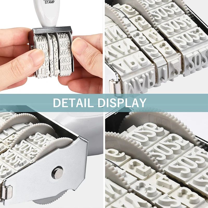 Adjustable English Date Stamp Portable Expiry Date Diary School Stationery Business For Office School Bank Supermarket Store Manufacture Roller Date Number DMY DD/MM/YYYY