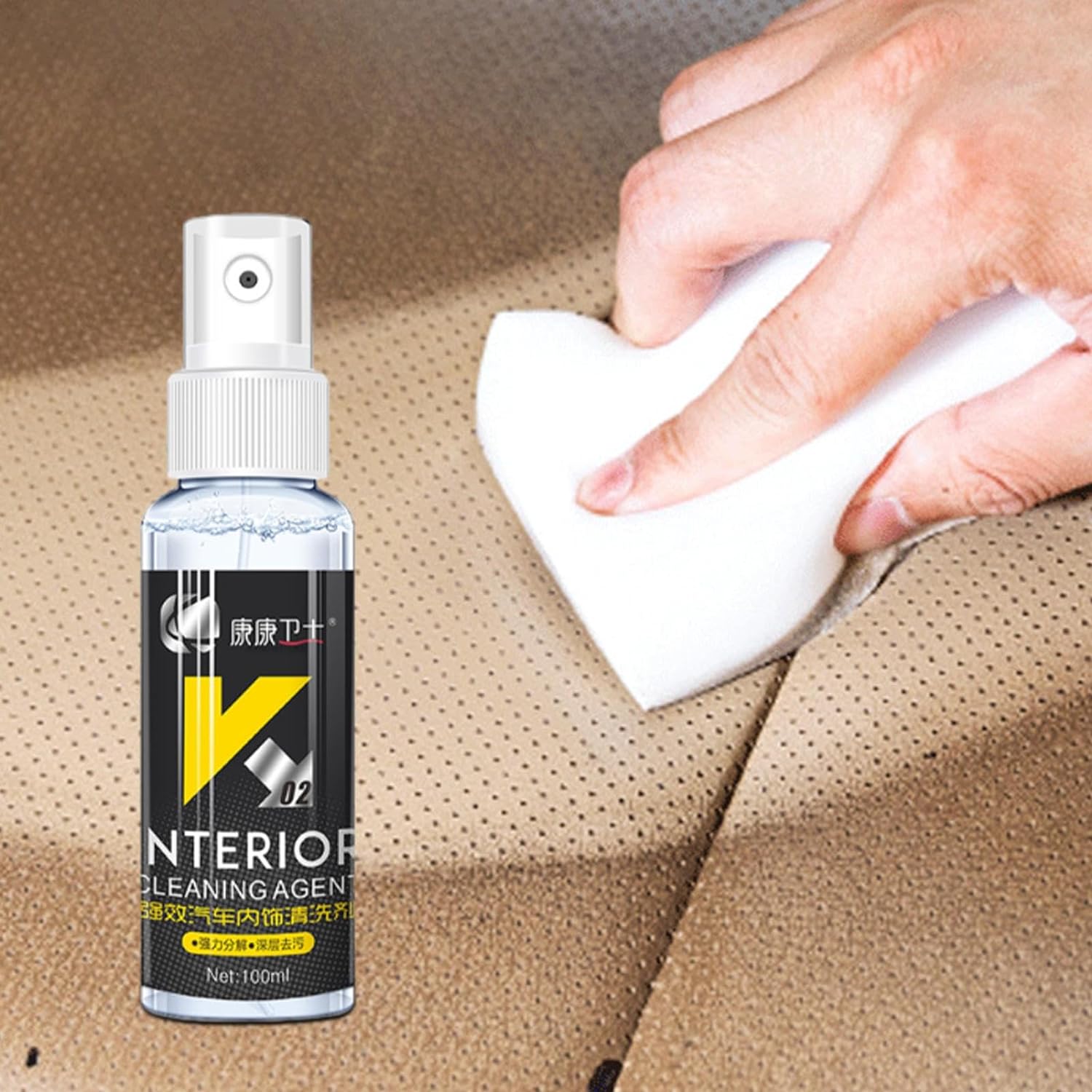 100ml Car Interior Cleaner Spray Seat Fabric, Easy Deep Clean Formula Vehicle User Friendly Stain Remover K02