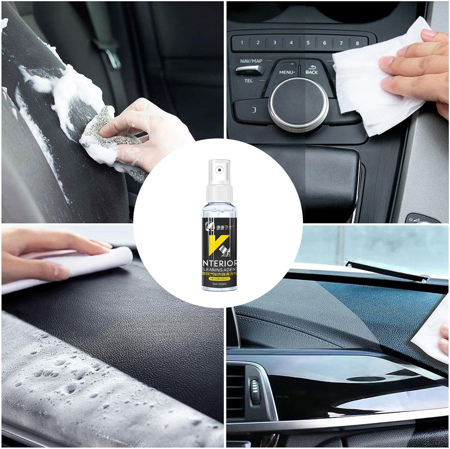 100ml Car Interior Cleaner Spray Seat Fabric, Easy Deep Clean Formula Vehicle User Friendly Stain Remover K02