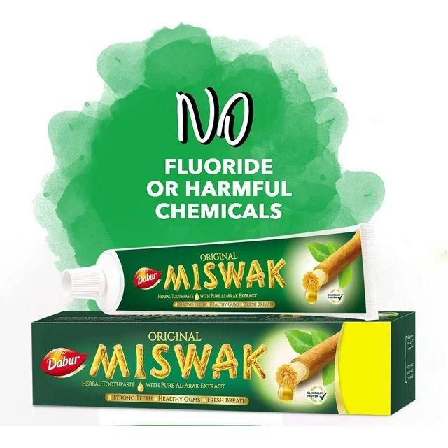 Dabur Miswak Herbal Toothpaste with Pure Al-Arak Extract - Strong Teeth - Healthy Gums - Fresh Breath