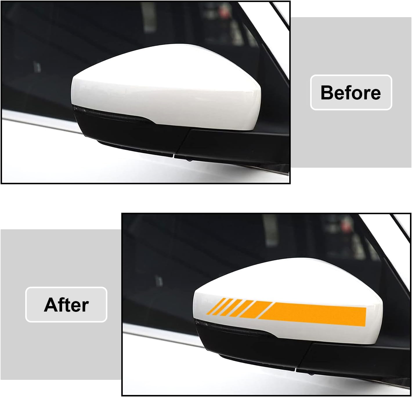 2 PCS Car Rear View Mirror Stickers, Waterproof Vinyl Auto Side Rearview Stripes, Universal Reflective Anti-Collision Striped Warning Decal for Most Vehicles