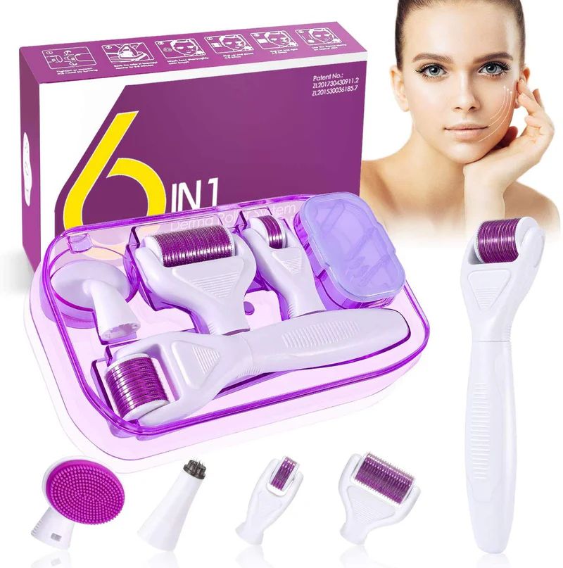 6 In 1 Derma Roller Micro Needles Kit Micro Titanium Microneedle Rollers Machine Eye Skin Care Body Treatment Hair Growth 6in1