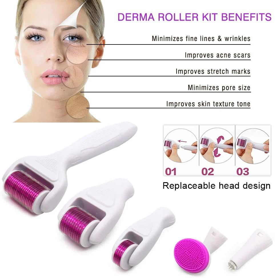 6 In 1 Derma Roller Micro Needles Kit Micro Titanium Microneedle Rollers Machine Eye Skin Care Body Treatment Hair Growth 6in1