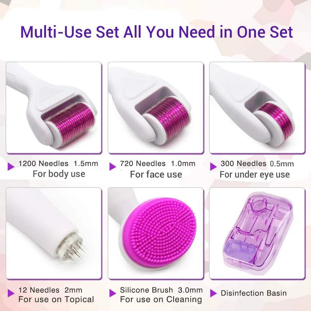 6 In 1 Derma Roller Micro Needles Kit Micro Titanium Microneedle Rollers Machine Eye Skin Care Body Treatment Hair Growth 6in1
