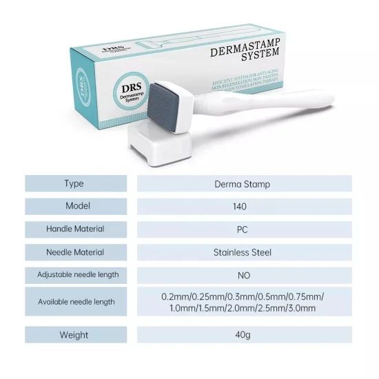 Derma Stamp System Hair Regrowth Professional 140 Microneedles Anti Wrinkle Therapy Dermastamp Roller Skin Beard Growth Care Tool with Neddle Size 1.50mm - Non-Adjustable