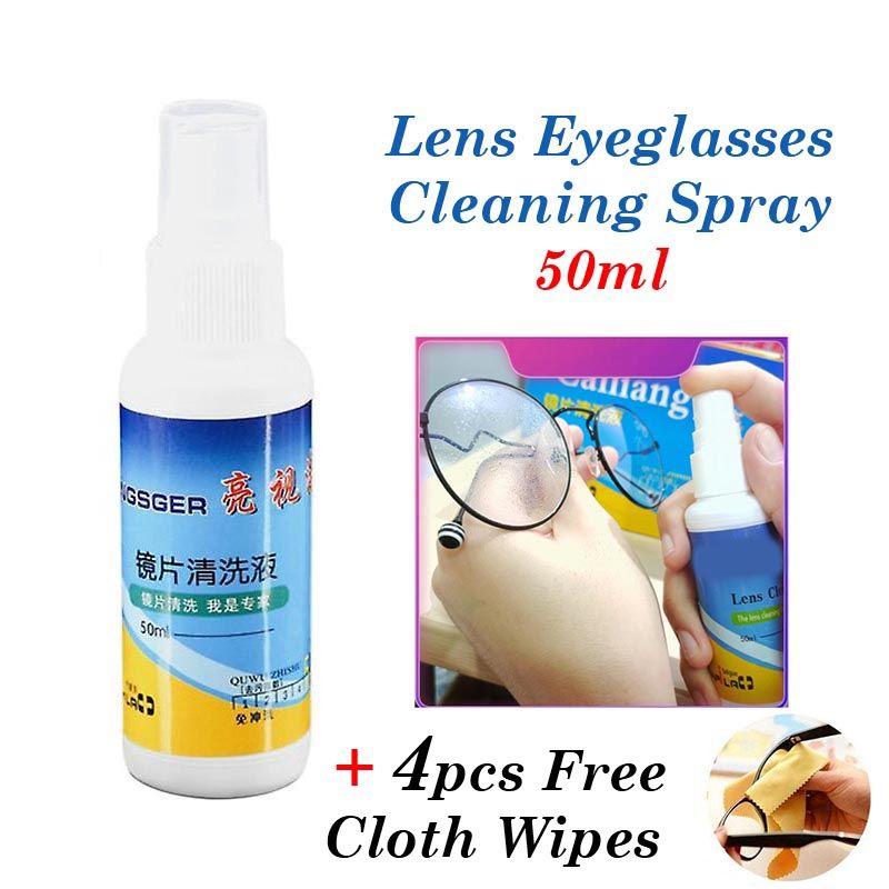 50ml Glasses Lens Cleaner Spray Kit Wipe Nursing Liquid Phone Screen Sunglasses Cleaning + 4pcs Microfiber Glass Wipes