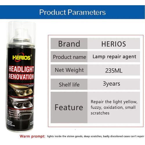 Herios DIY Car Headlight Ceramic Coating Polishing Coat Lamp Repair Fluid Agent Wax Polishing Auto Light Renovation Retreading Agent Lamp Glass Polish Coating Repair Restoration Car Maintenance 235ml