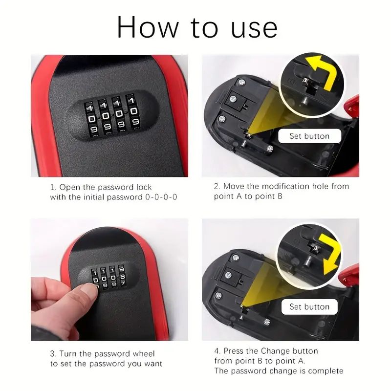 Wall Mounted Key Storage 4 Digit Combination Safe Storage Lock Box Plastic Outdoor Key Hider Box Hide a Key in the Air Hidden Keychain for Replacement Support Plastic
