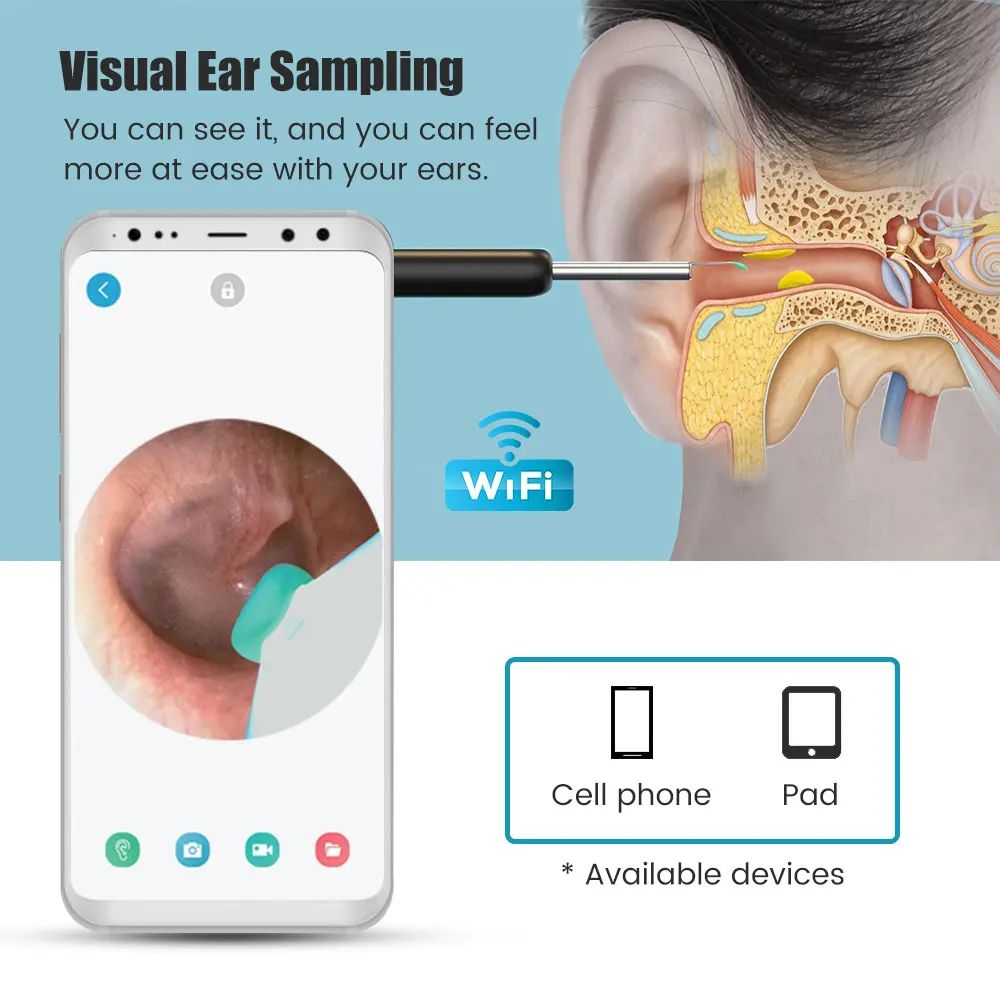 Rechargeable Wireless Smart Ear Cleaner Wax Removal Device with Ear Camera Endoscope Buds Picker NE16 White