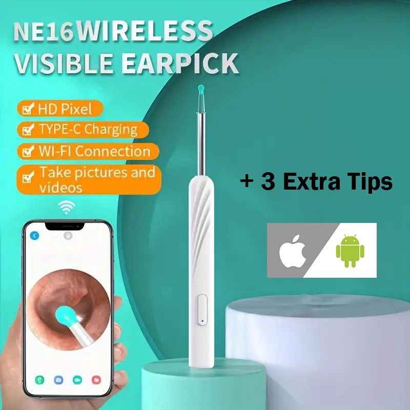 Rechargeable Wireless Smart Ear Cleaner Wax Removal Device with Ear Camera Endoscope Buds Picker NE16 White