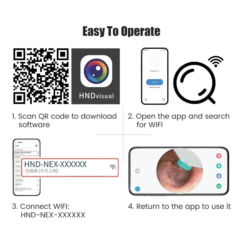 Rechargeable Wireless Smart Ear Cleaner Wax Removal Device with Ear Camera Endoscope Buds Picker NE16 White