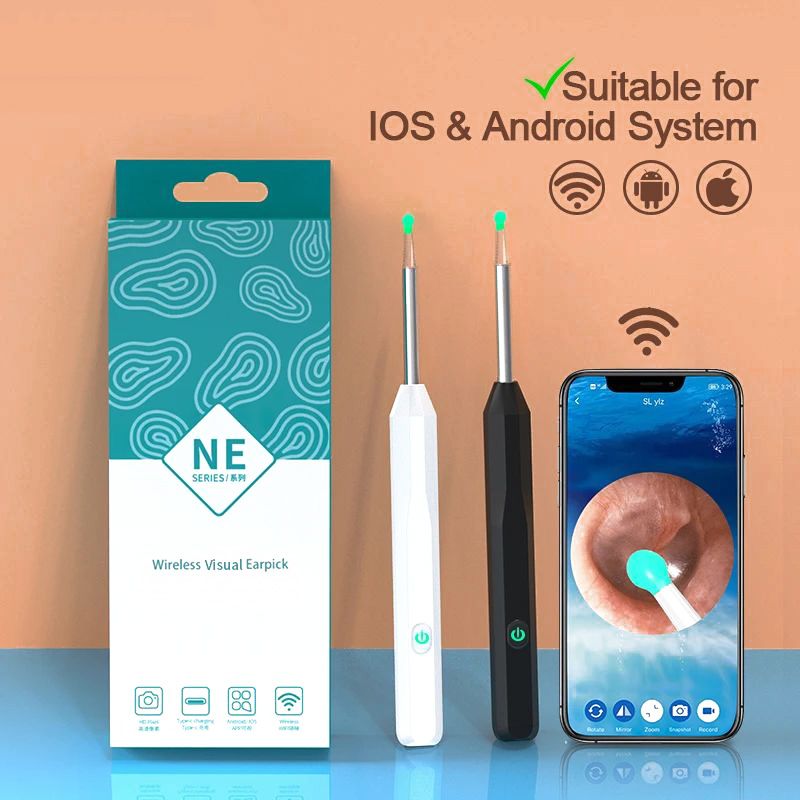 Wireless Smart Ear Cleaner, Earwax Removal Tool NE6 camera set For iPhone iPad Android Wide-angle Earpick HD for Pets Dogs Cats Otoscope Endoscope