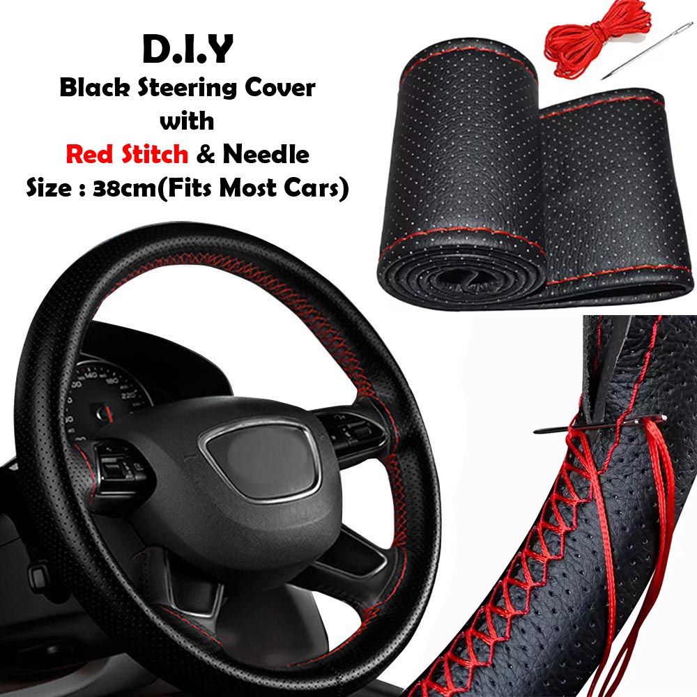 Hand Sewing Car Steering Wheel Cover Microfiber Faux Leather Sweat-absorbent Breathable DIY with Stitch and Needle Sewn