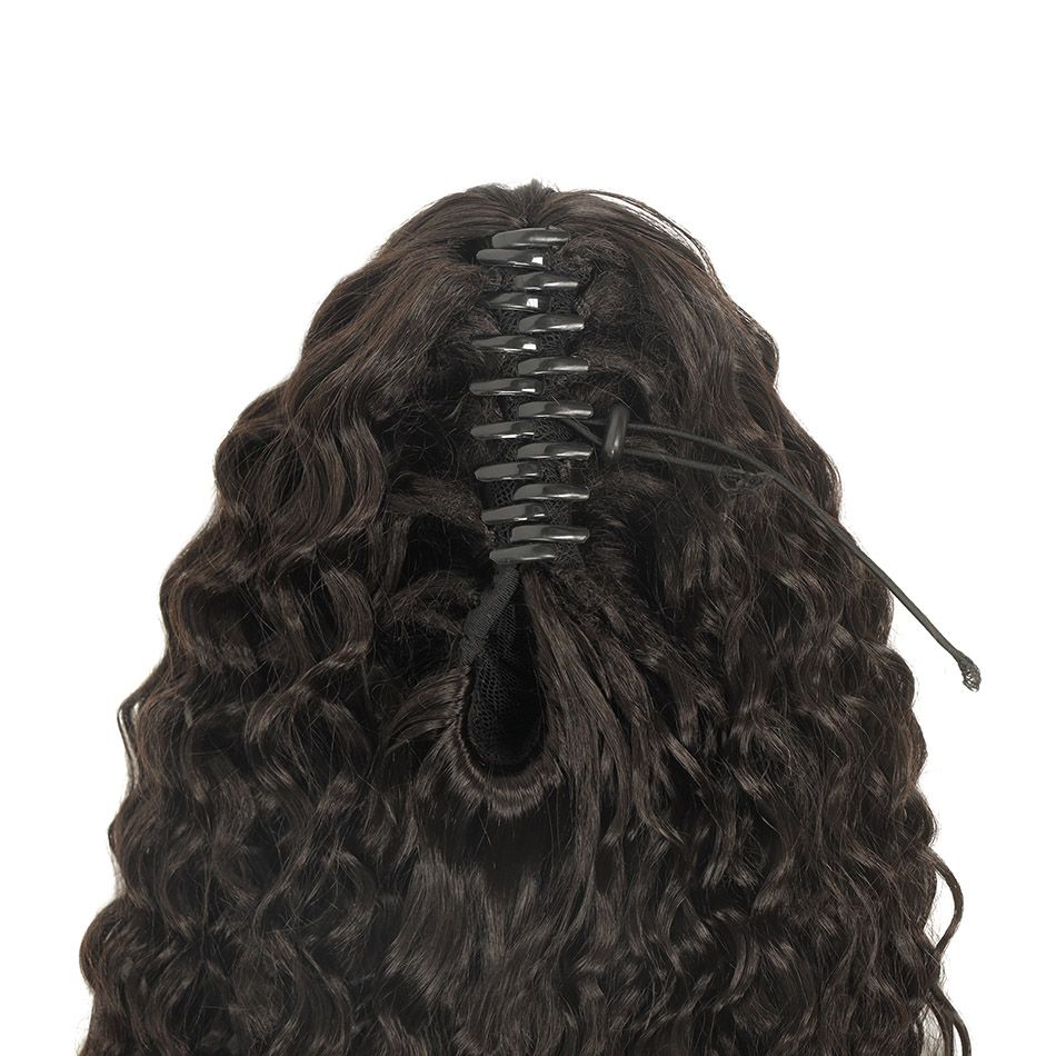 Synthetic Deep Wave Drawstring Ponytail 24 Inch Curly Ponytail Extension Water Wave Claw On Ponytails Hair Extensions Ponytail