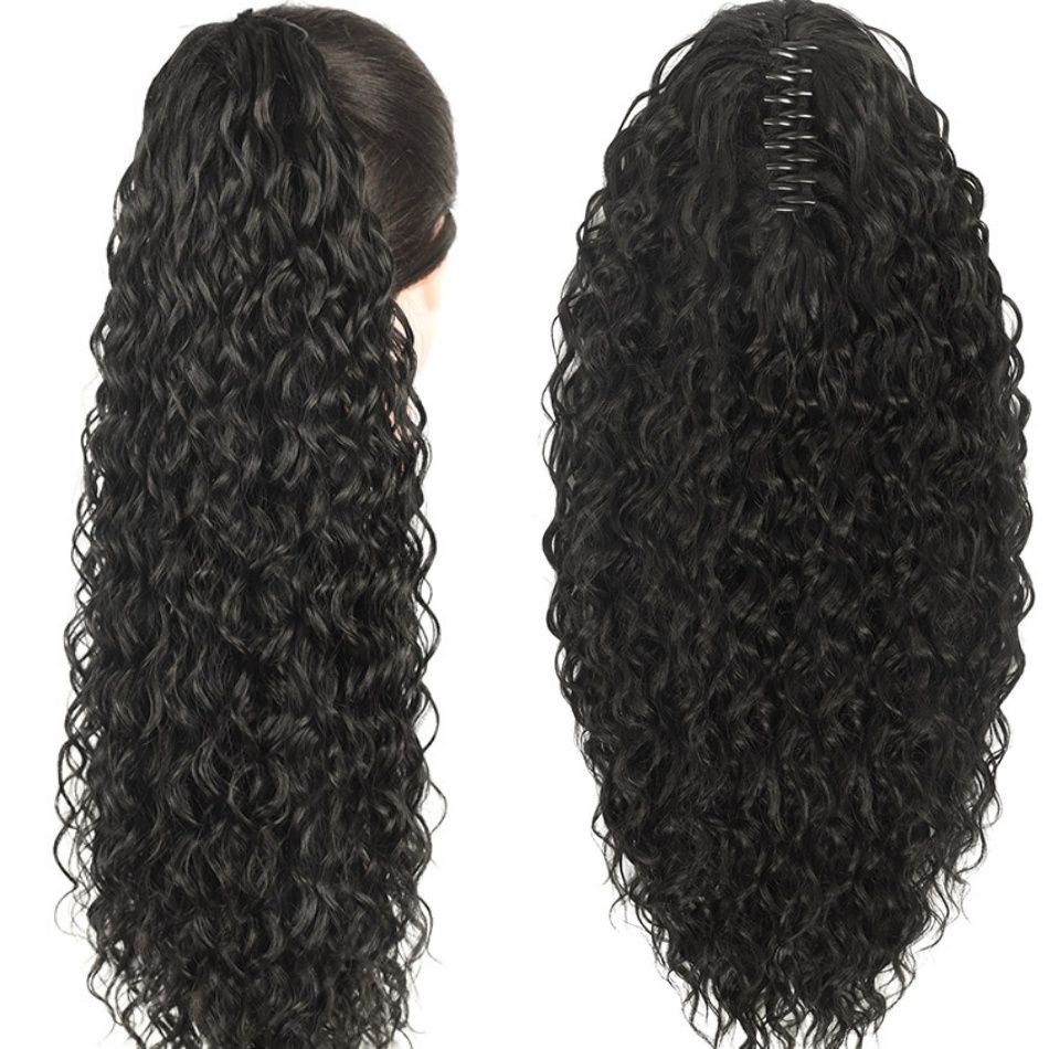 Synthetic Deep Wave Drawstring Ponytail 24 Inch Curly Ponytail Extension Water Wave Claw On Ponytails Hair Extensions Ponytail