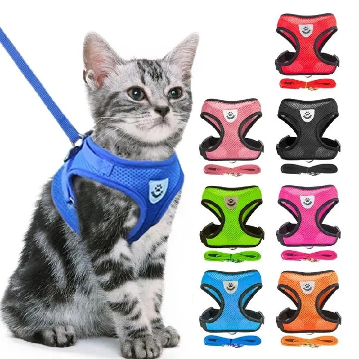 Walking Lead Leash For Puppy Dogs Collar Polyester Adjustable Mesh Dog Harness For Small Medium Pet Accessories