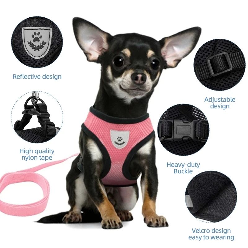 Walking Lead Leash For Puppy Dogs Collar Polyester Adjustable Mesh Dog Harness For Small Medium Pet Accessories