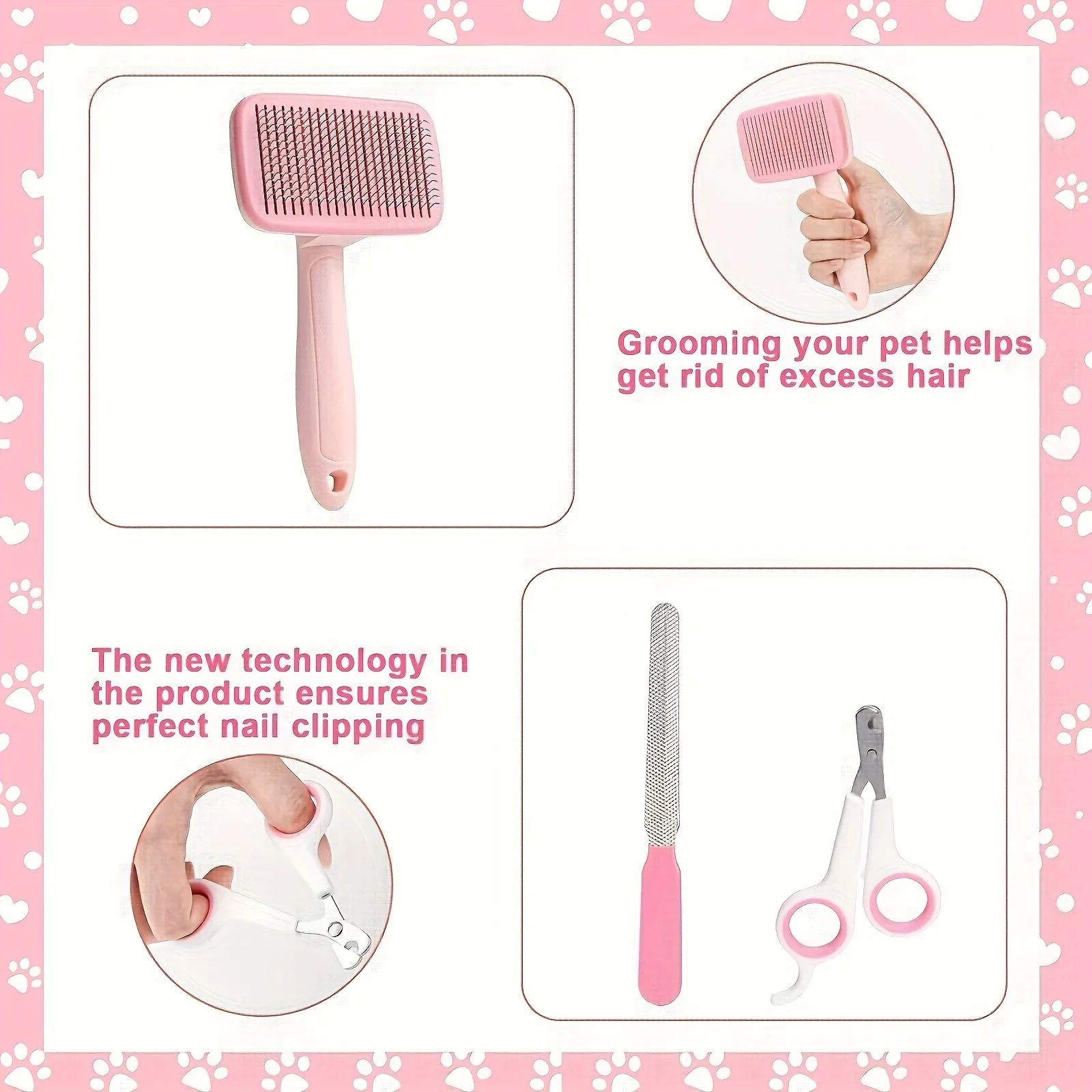 8pcs Dog Brush Grooming Set  Pet Cleaning Set  Pet Nail Clippers & Files  Pet Shampoo Brushes  Hair Removal Brushes Toothbrush