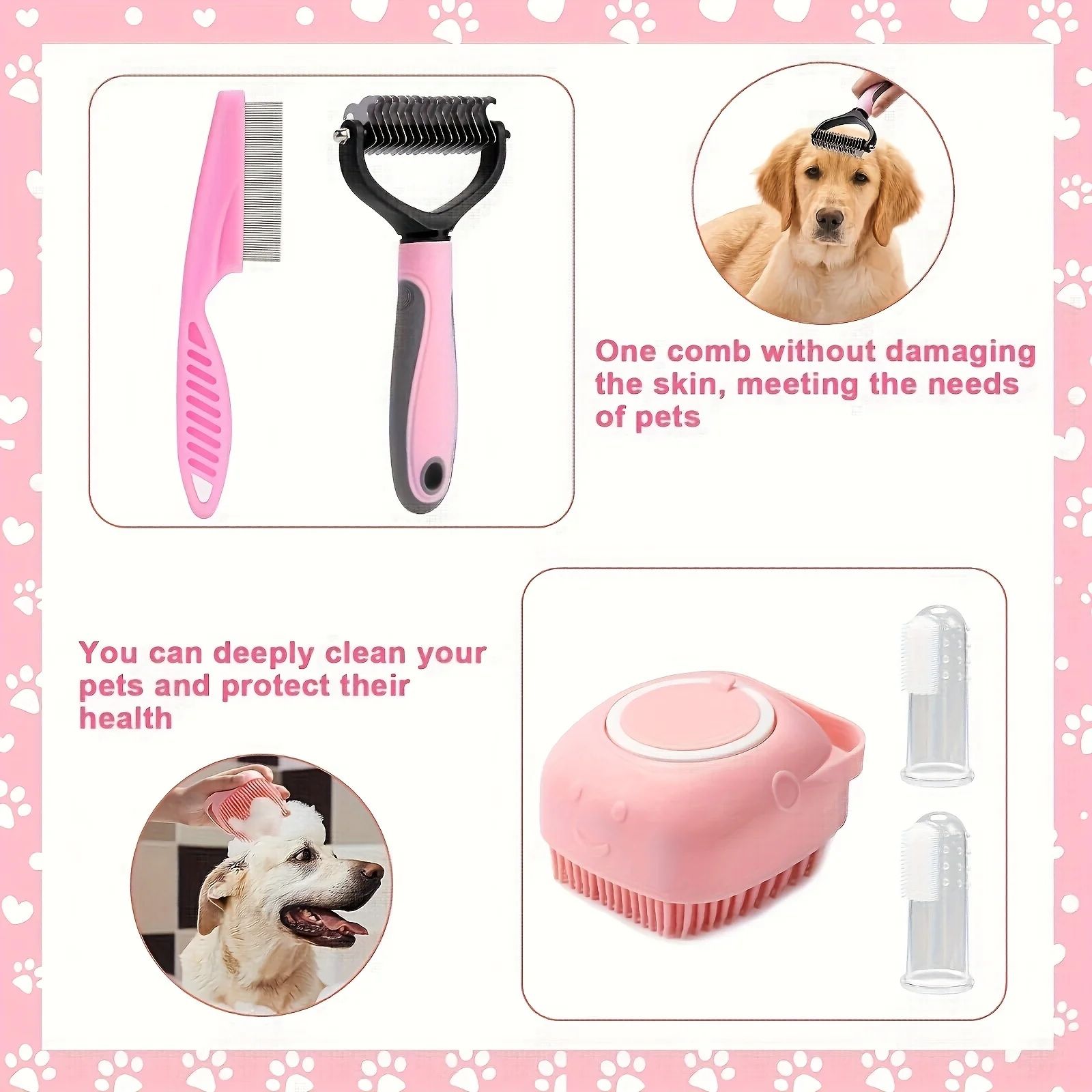 8pcs Dog Brush Grooming Set  Pet Cleaning Set  Pet Nail Clippers & Files  Pet Shampoo Brushes  Hair Removal Brushes Toothbrush