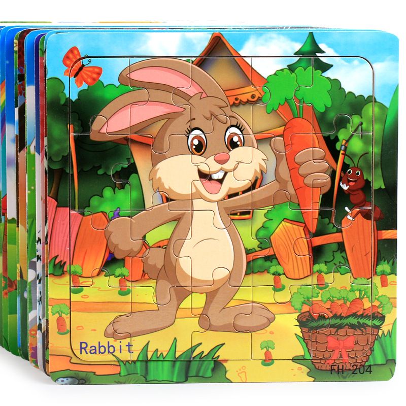 6-piece puzzle Wooden 3d Puzzle Cartoon Animal Vehicle Jigsaw Puzzle Montessori Educational Toys For Kids Baby 1 2 3 Years