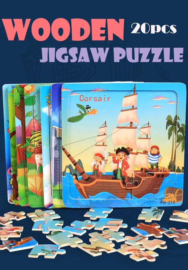 6-piece puzzle Wooden 3d Puzzle Cartoon Animal Vehicle Jigsaw Puzzle Montessori Educational Toys For Kids Baby 1 2 3 Years