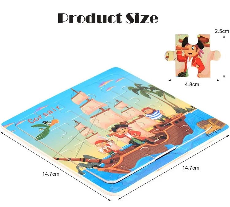 6-piece puzzle Wooden 3d Puzzle Cartoon Animal Vehicle Jigsaw Puzzle Montessori Educational Toys For Kids Baby 1 2 3 Years