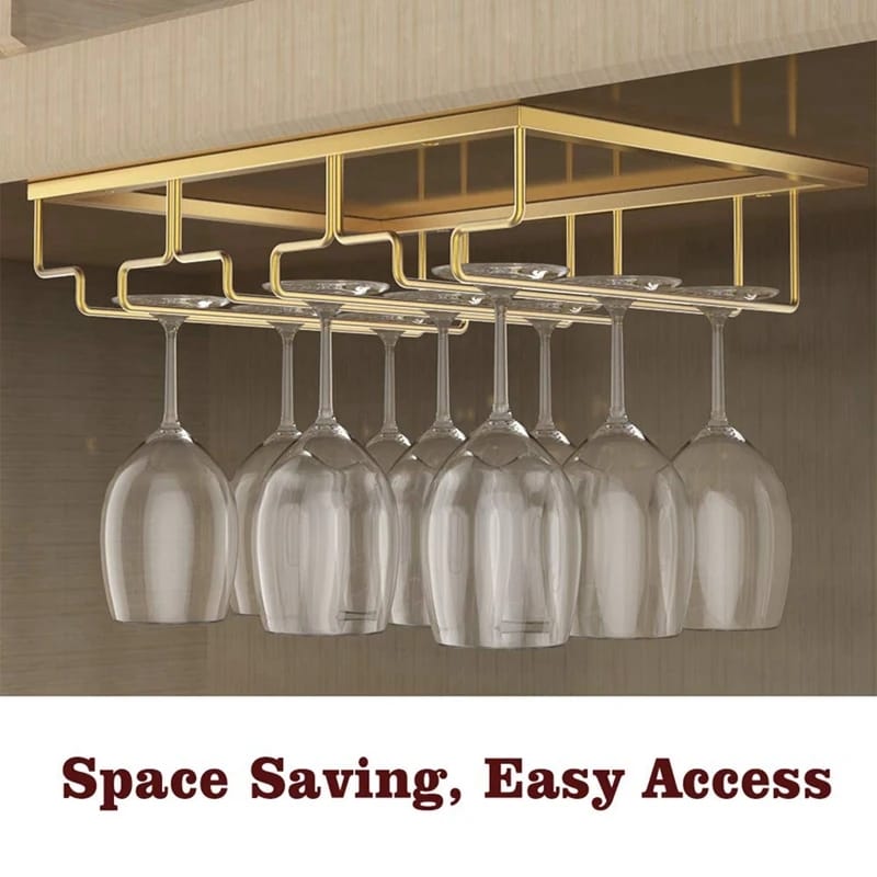 Glass Hanger Rack Under Cabinet Stemware Glass Holder,Gold