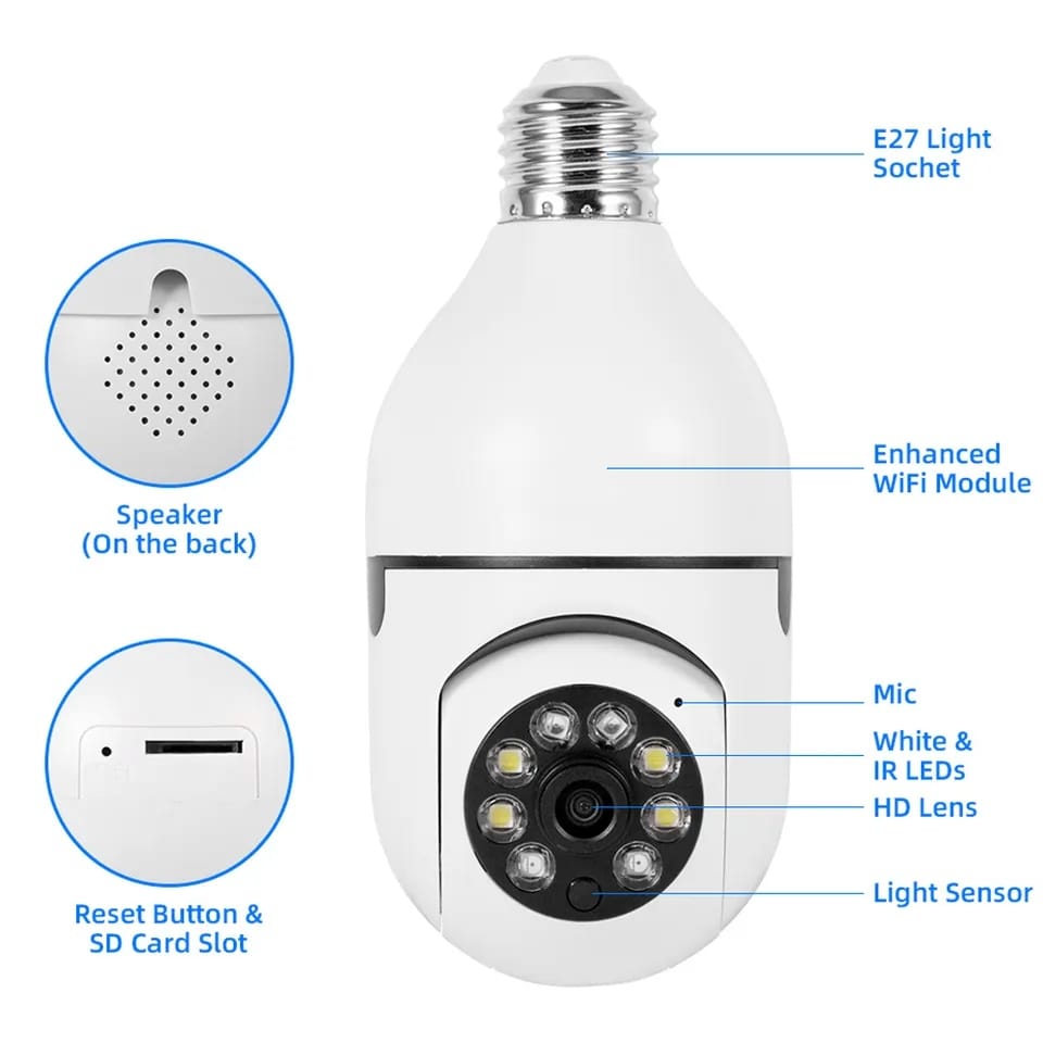 Bulb Surveillance Camera Night Vision Full Color
Automatic Human Tracking Video Indoor Security Monitor