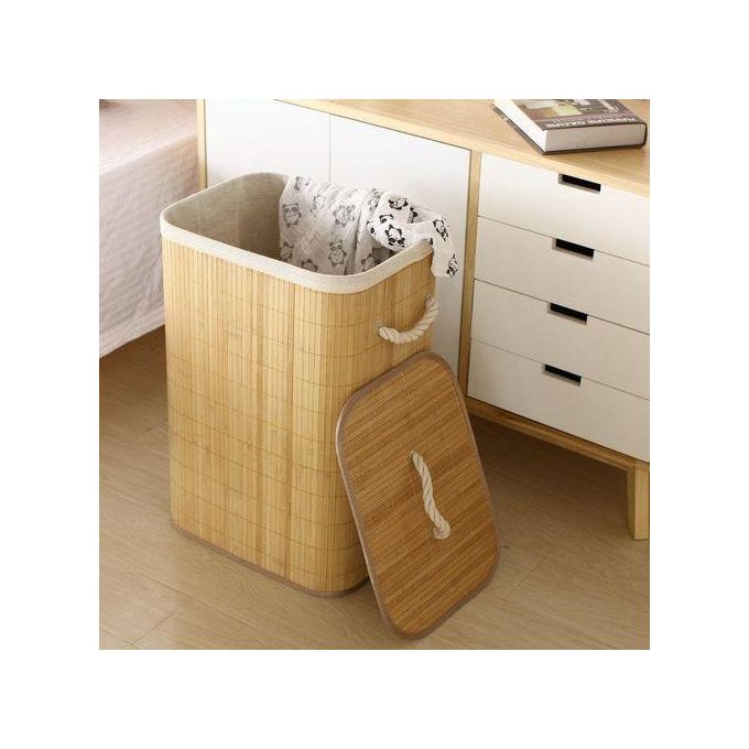 Brookside Storage Folding Laundry Basket Organizer HandWoven Large Capacity Bamboo Baskets Cover Household Clothes Storage Bucket