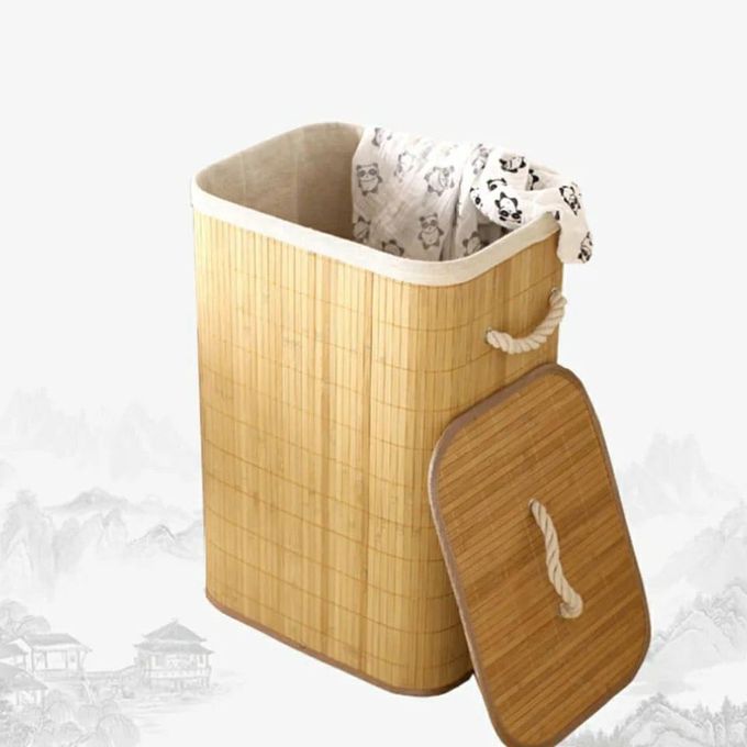 Brookside Storage Folding Laundry Basket Organizer HandWoven Large Capacity Bamboo Baskets Cover Household Clothes Storage Bucket