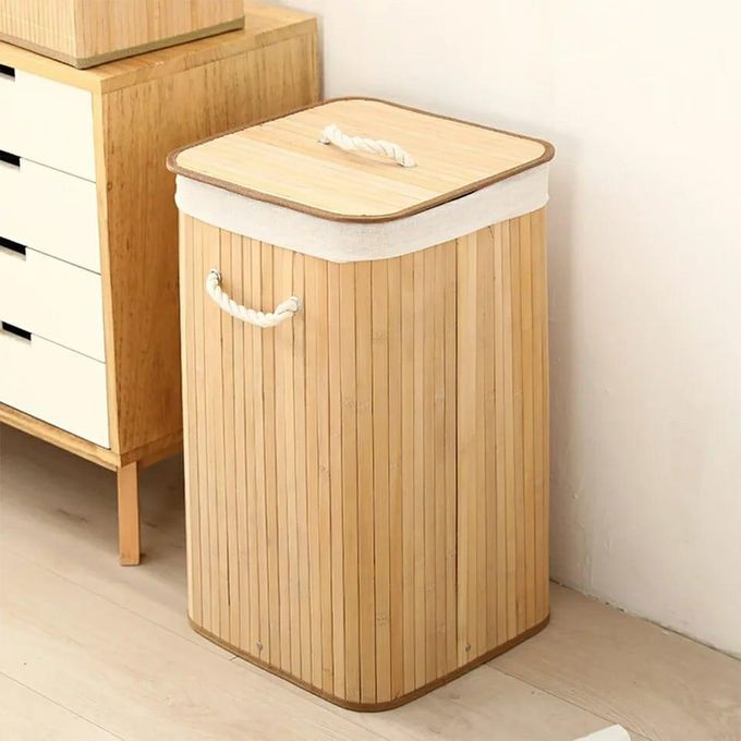 Brookside Storage Folding Laundry Basket Organizer HandWoven Large Capacity Bamboo Baskets Cover Household Clothes Storage Bucket