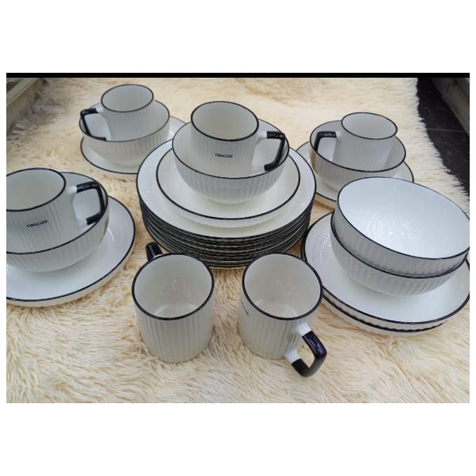 24pcs Ceramic Dinner Set Plates, Cups, Bowls And Side Plates