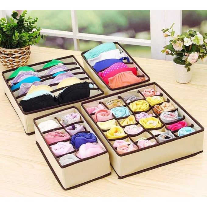 4 In 1 Undergarment Organizer Foldable Closet Dresser Storage Bins for Clothing, Bra, Panty, Scarf, Ties