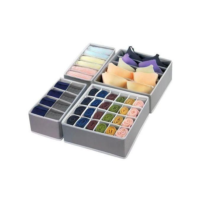 4 In 1 Undergarment Organizer Foldable Closet Dresser Storage Bins for Clothing, Bra, Panty, Scarf, Ties