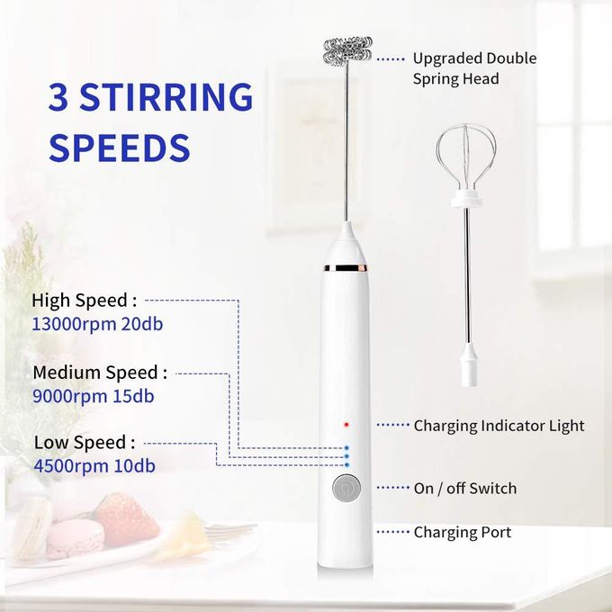 Electric Milk Frother With Double Whisk, Usb Rechargeable Milk Frother