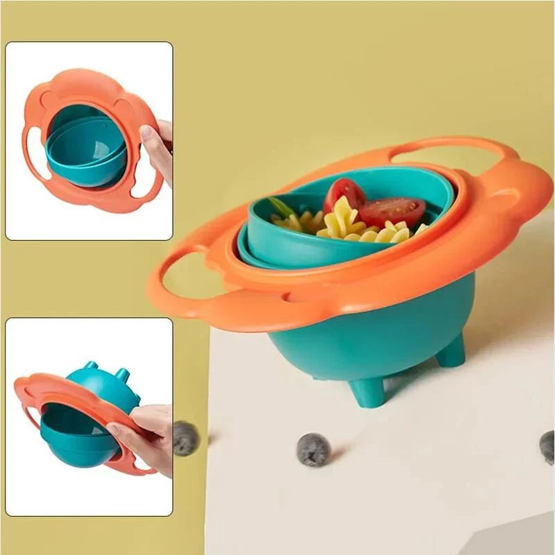 Baby Gyro Bowl Practical Design Children Rotary Balance Novelty Gyro 360 Rotate Spill-Proof Solid Feeding Dishes Kids Plate
