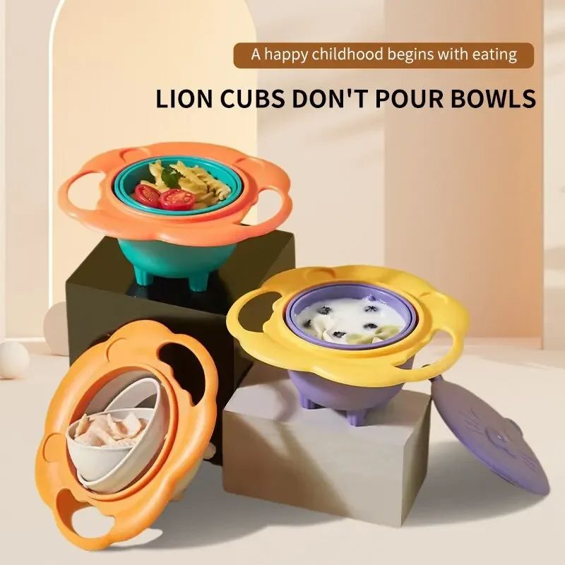 Baby Gyro Bowl Practical Design Children Rotary Balance Novelty Gyro 360 Rotate Spill-Proof Solid Feeding Dishes Kids Plate